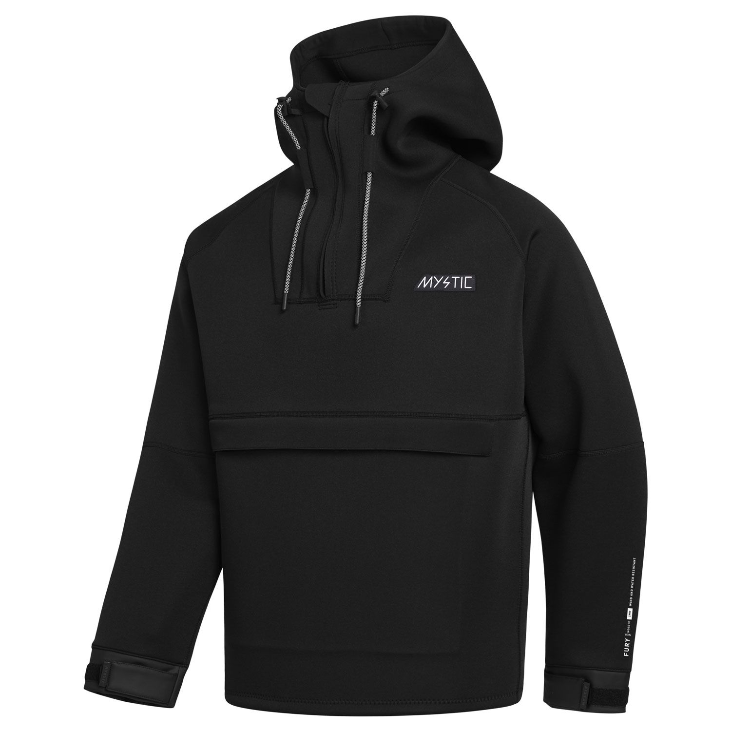VR × MARINE HOODIE COL：BLACK Mystic Fury Neo Hoodie 3/2 Zwart Neopreen & wind jas - Telstar Surf